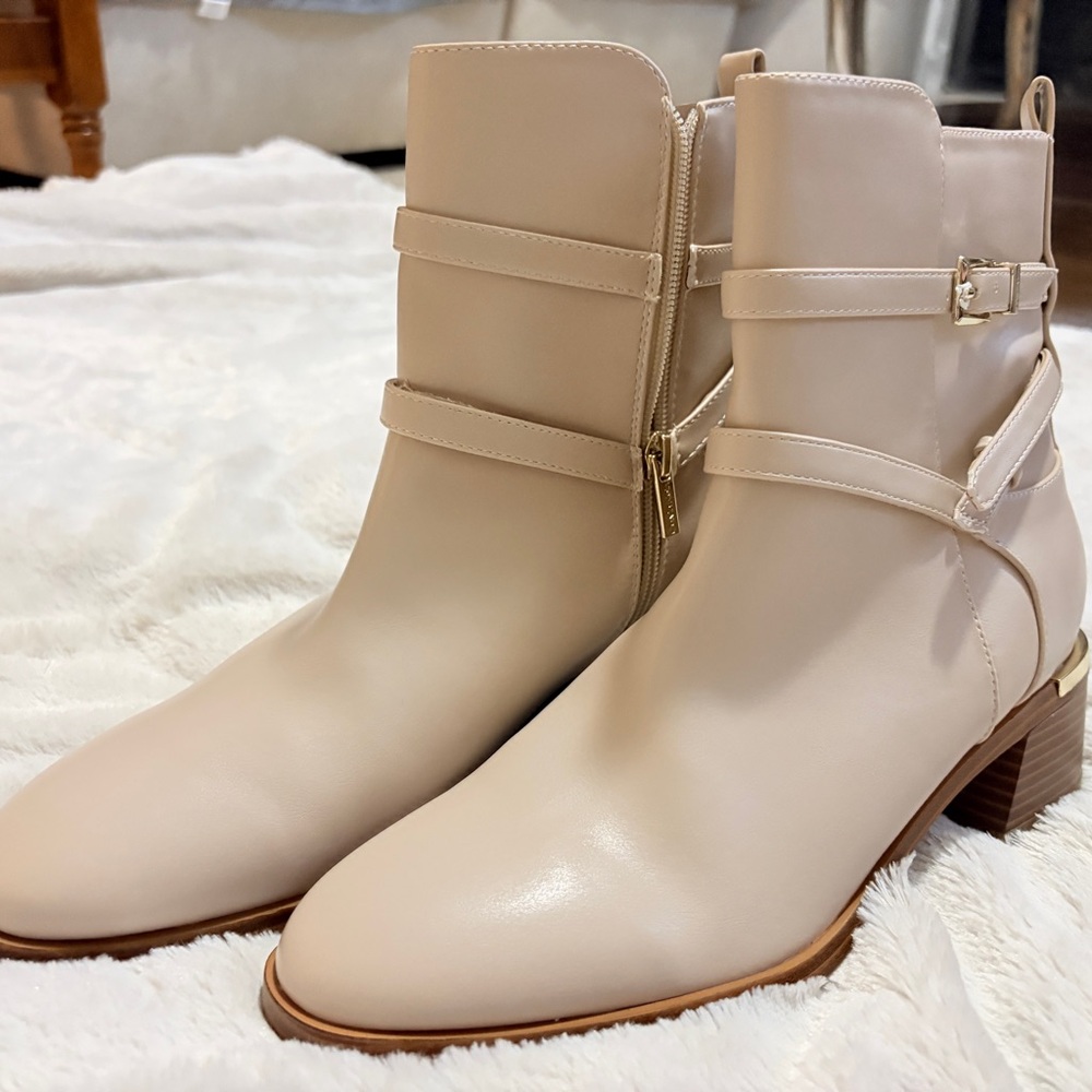 Calvin Klein Light Cream Ankle Booties with Buckle Strap